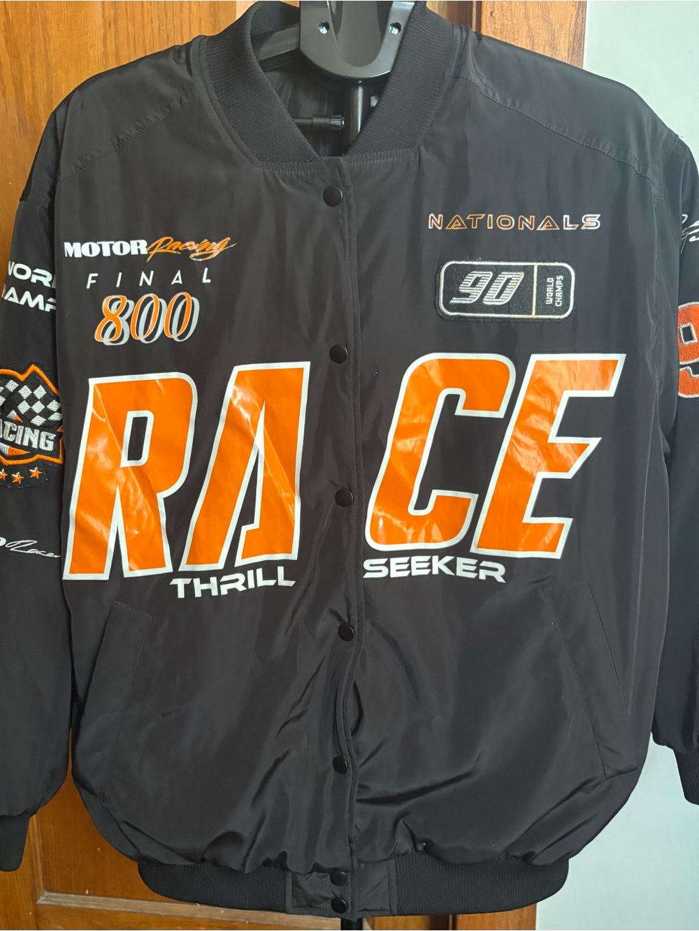 H&M Black and Orange 'RACE' Graphic Bomber Jacket - Picture 2 of 7